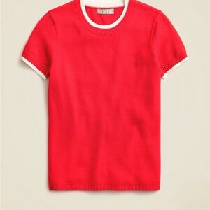 J. Crew Bright Red Knit Top with White Collar